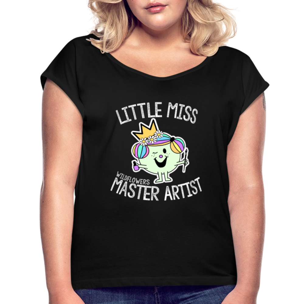 Wildflowers Little Miss Master Artist Women's Roll Cuff T-Shirt - black