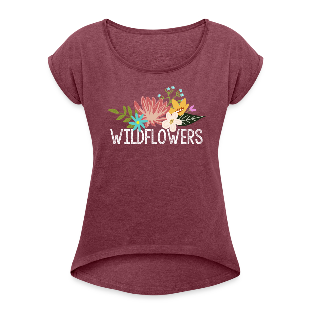 Women's Roll Cuff T-Shirt - heather burgundy
