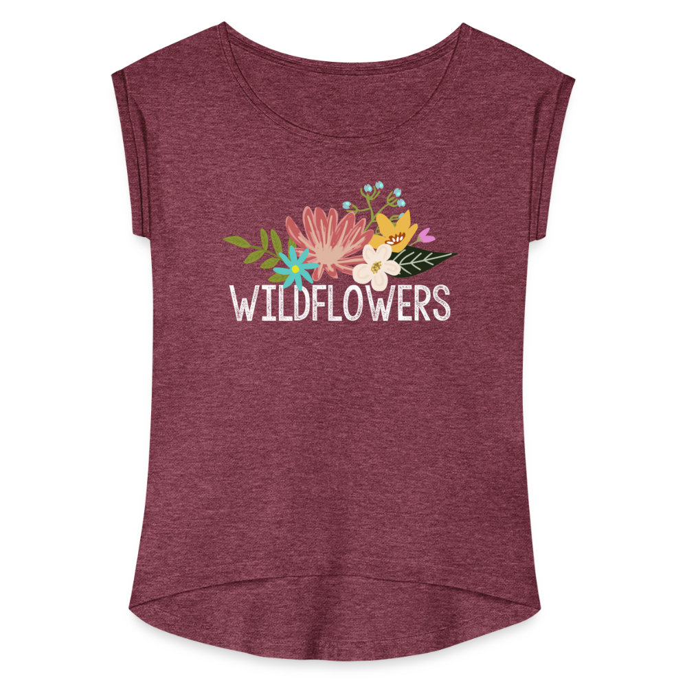 Women's Roll Cuff T-Shirt - heather burgundy