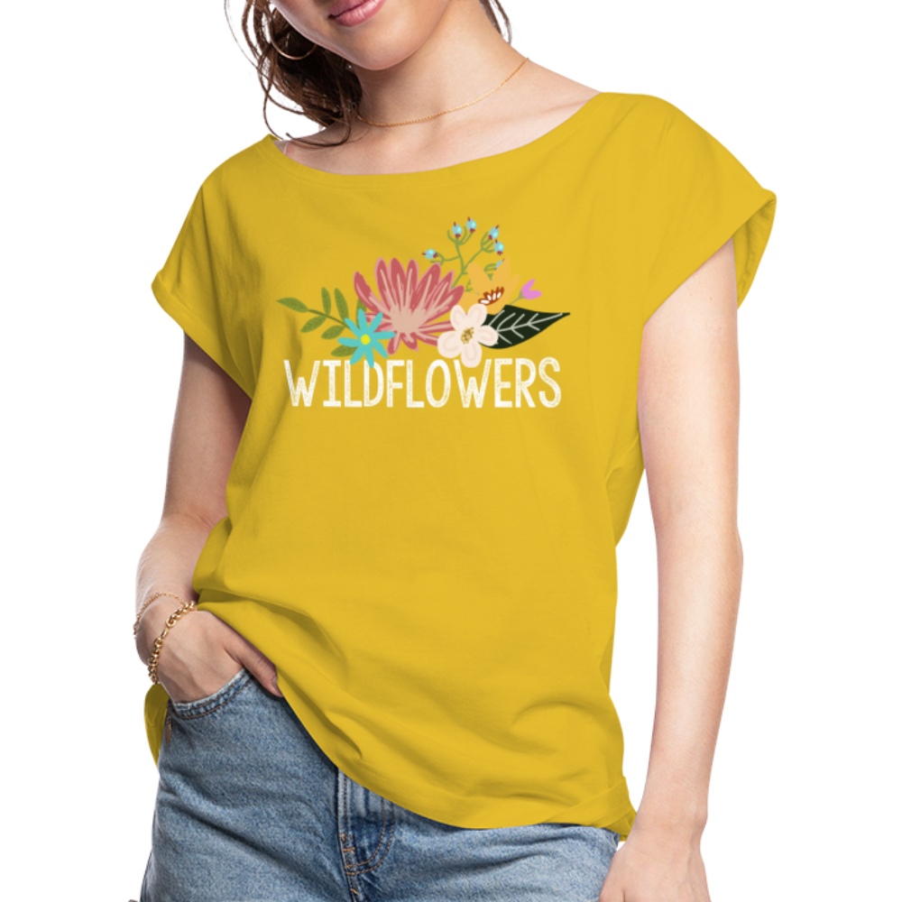 Women's Roll Cuff T-Shirt - mustard yellow