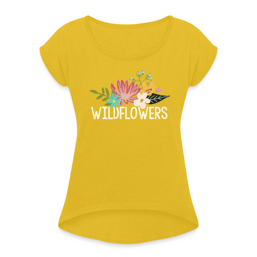 Women's Roll Cuff T-Shirt - mustard yellow
