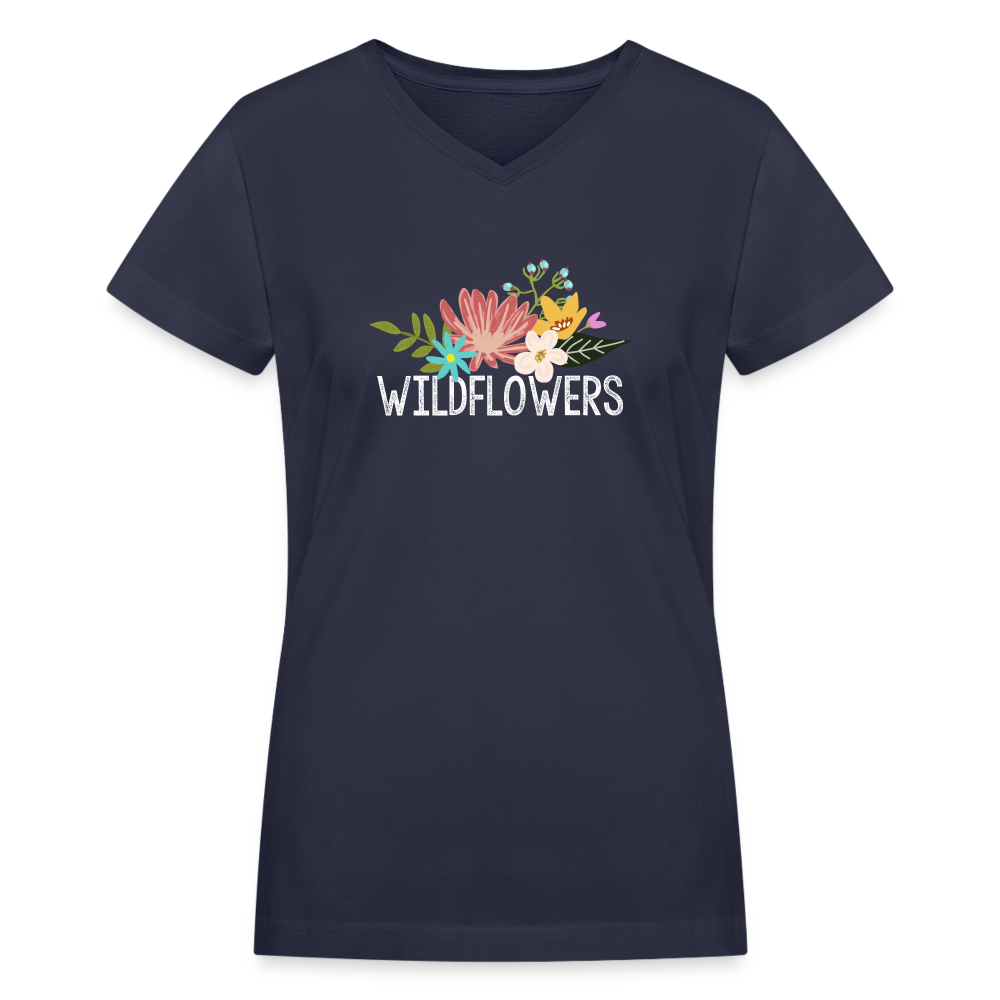 Wildflowers Women's V-Neck T-Shirt - navy