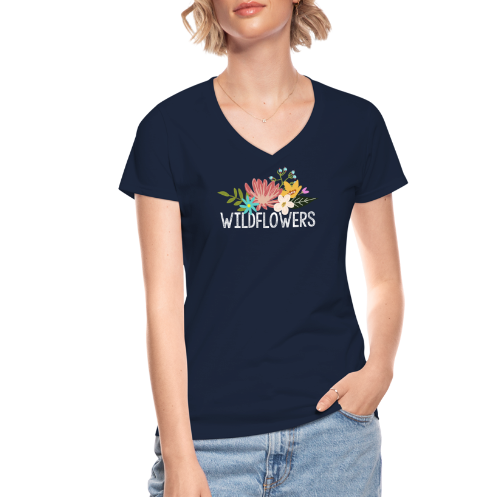 Wildflowers Women's V-Neck T-Shirt - navy