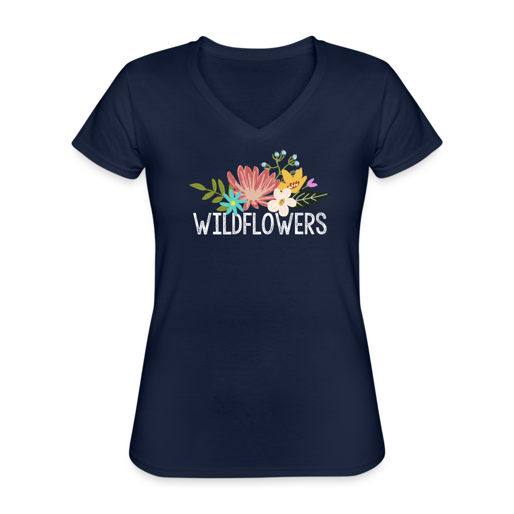 Wildflowers Women's V-Neck T-Shirt - navy