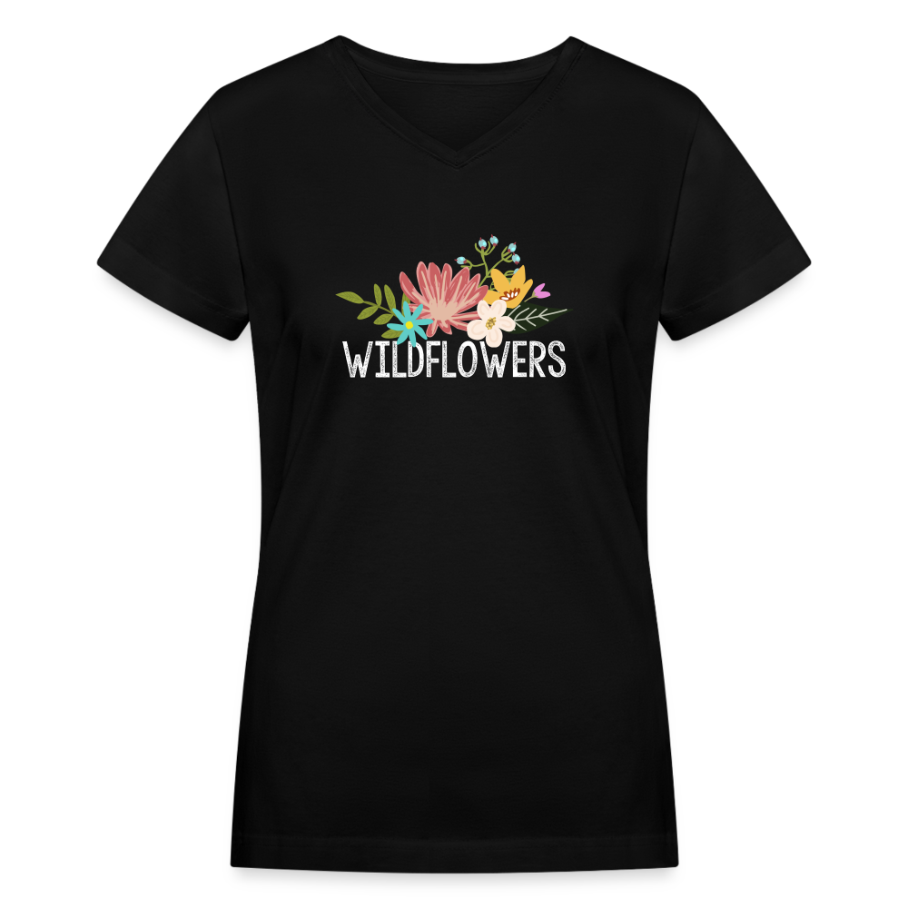 Wildflowers Women's V-Neck T-Shirt - black